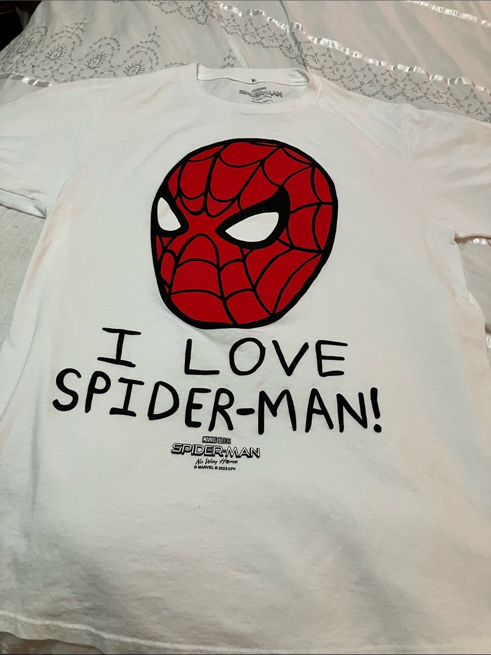 Marvel White Tee with Red Spider-Man Face Graphic